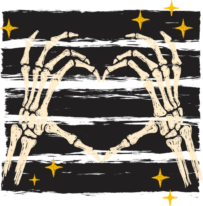 Manos esqueléticas formando un corazón — Transfer DTF