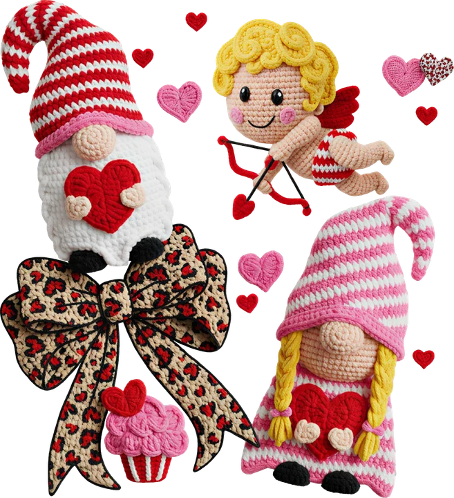 Valentine's Day Crochet Characters DTF Transfer