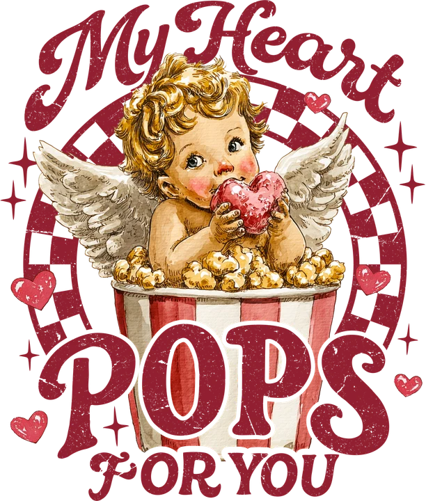 Cupid trong chiếc xô đựng bỏng ngô — Hình in chuyển nhiệt DTF