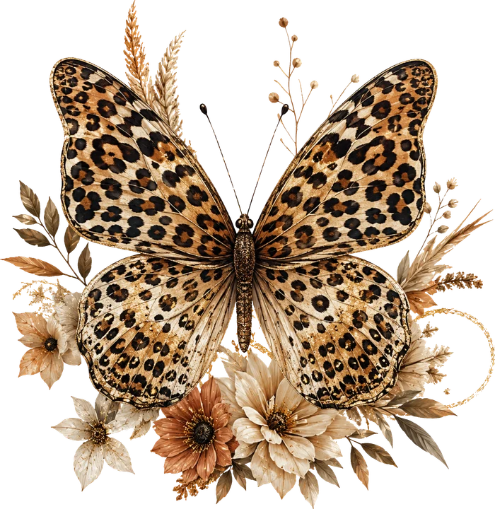 Leopard Butterfly Floral DTF Transfer