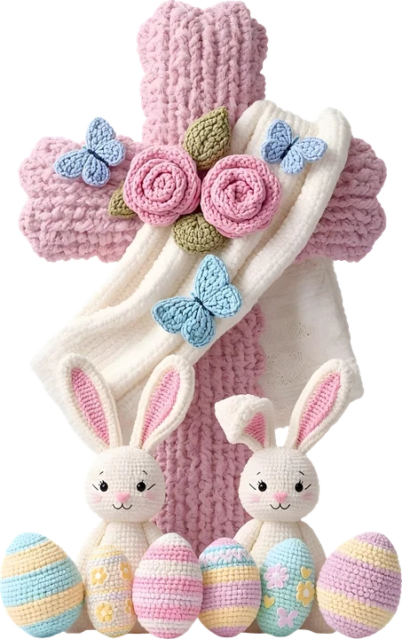 Crochet Easter Bunny and Eggs DTF Transfer