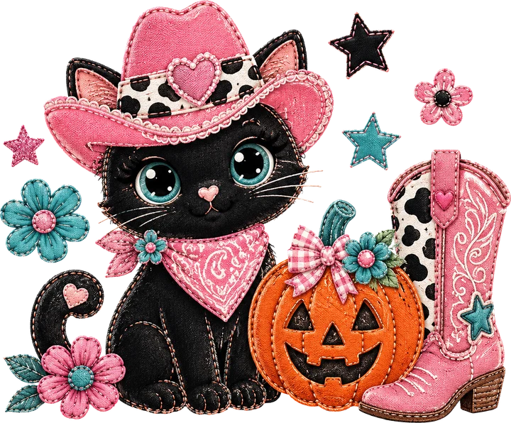 Cute Black Cat Cowboy DTF Transfer