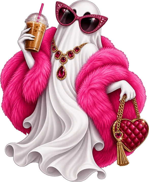 Chic Ghost with Pink Fur DTF Transfer