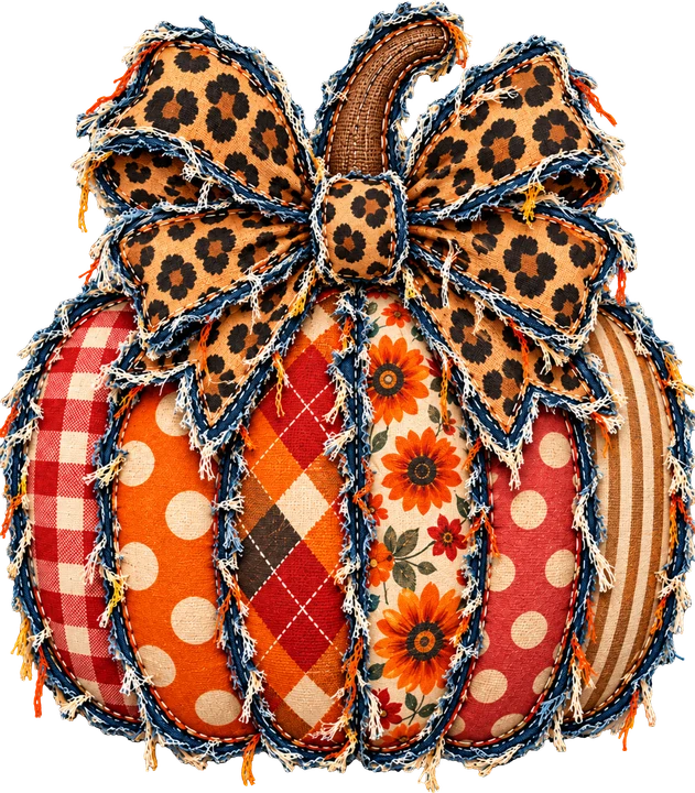 Kalabasa na may disenyo ng patchwork at may buset na may pattern ng leopard — DTF Transfer