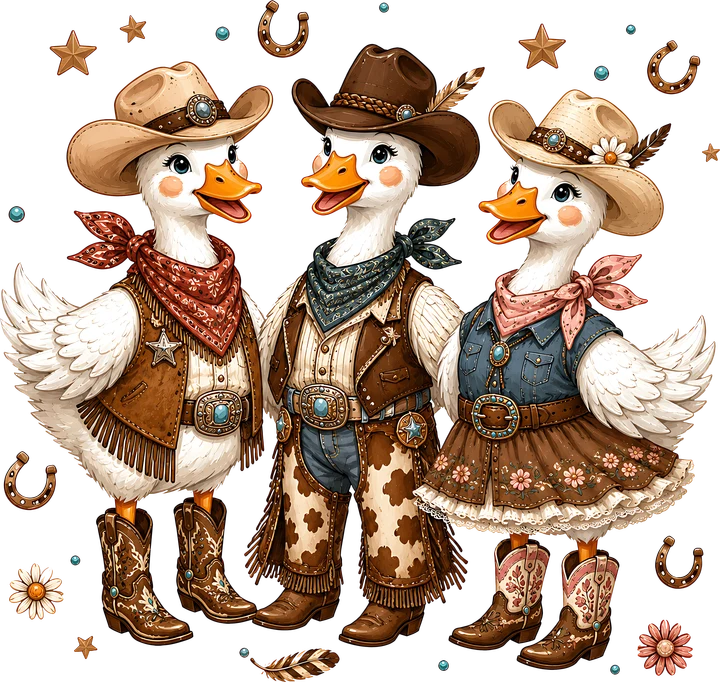 Tatlong Patong-patong na Patong ng mga Duck Cowboy — DTF Transfer
