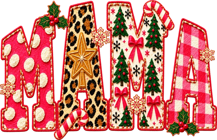 Mama Christmas embroidery-style DTF Transfer