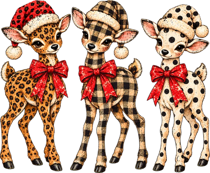 Three Festive Deer DTF Transfer