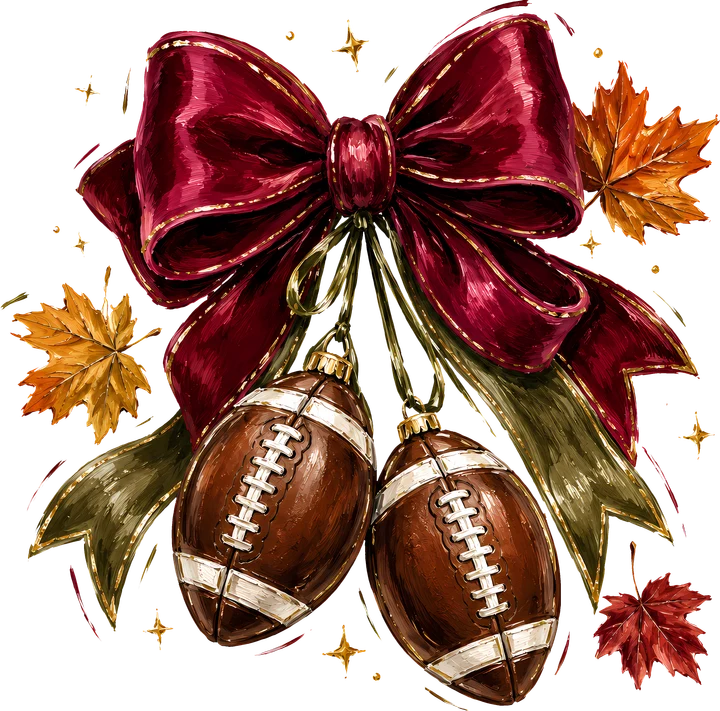 Football Bow with Autumn Leaves DTF Transfer