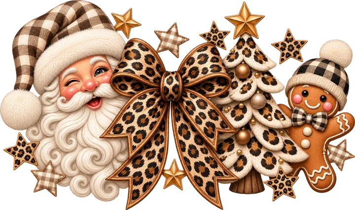 Santa, Tree, and Gingerbread DTF Transfer