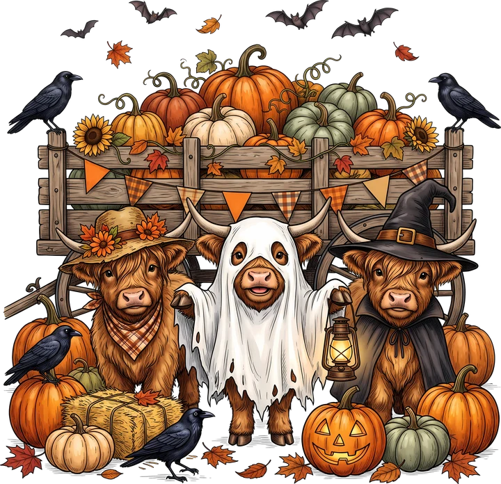 Cute Cows in Halloween Costumes DTF Transfer