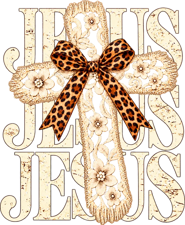 Jesus Cross with Leopard Bow DTF Transfer