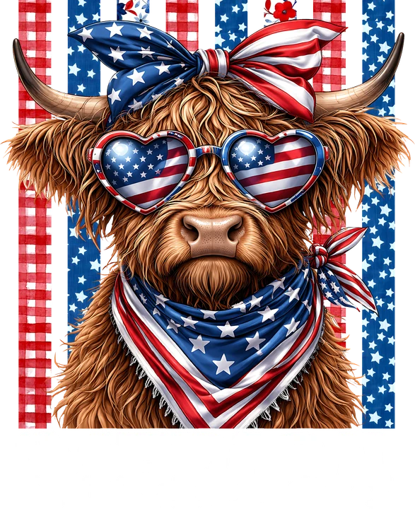 Patriotic Highland Cow DTF Transfer
