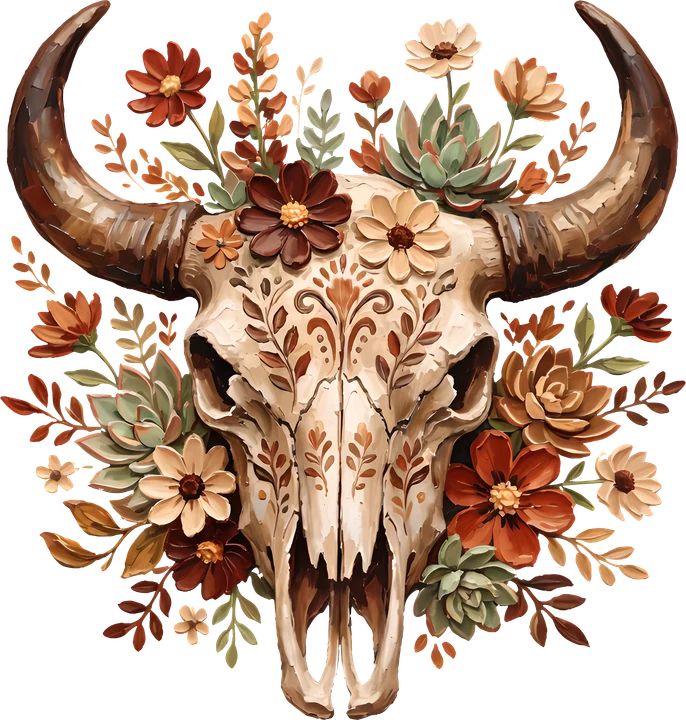 Bison Skull with Floral Arrangement DTF Transfer