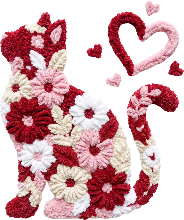 Floral Cat with Hearts DTF Transfer