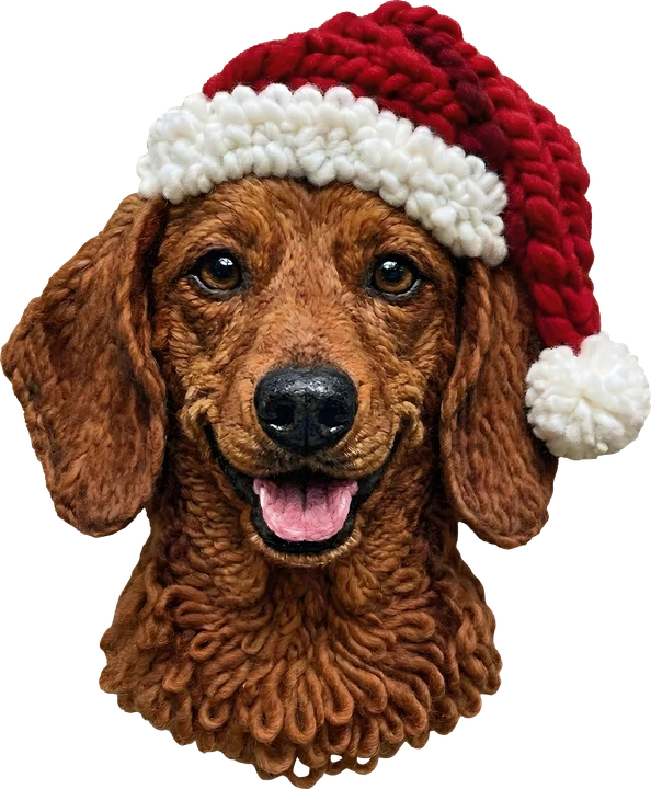 Christmas Dog in Crochet Hat DTF Transfer