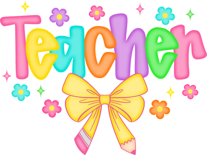 "Teacher" : Nœud et fleurs — Transfert DTF