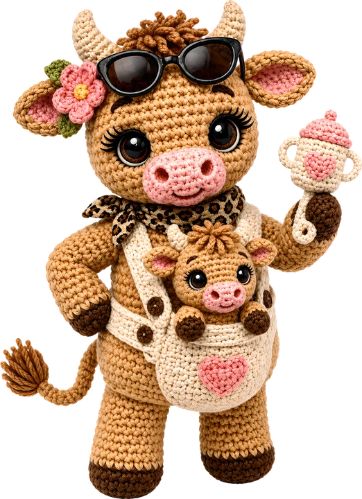 Crochet Cow with Baby Cow DTF Transfer
