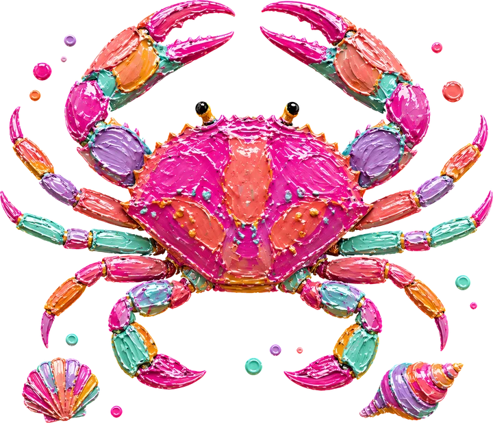 Colorful Crab with Seashells DTF Transfer