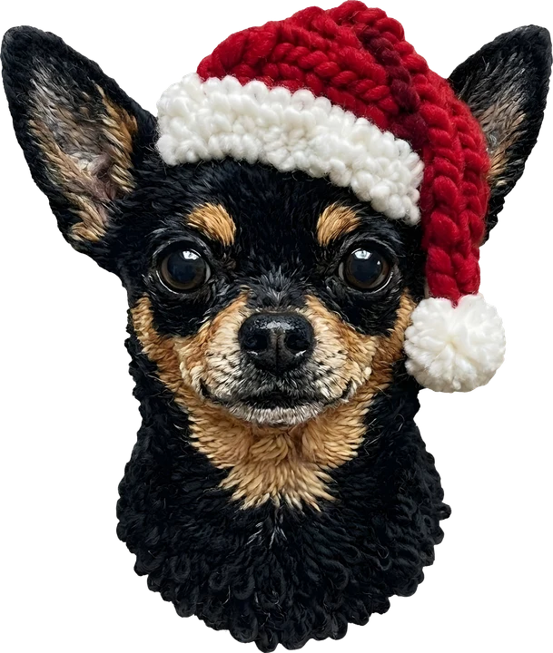 Chihuahua in Crochet Santa Hat DTF Transfer