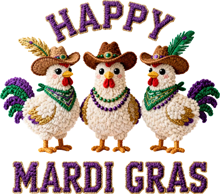 Happy Mardi Gras Chickens DTF Transfer