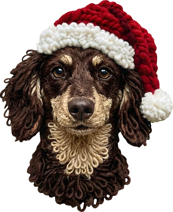 Dog in Crochet Santa Hat DTF Transfer