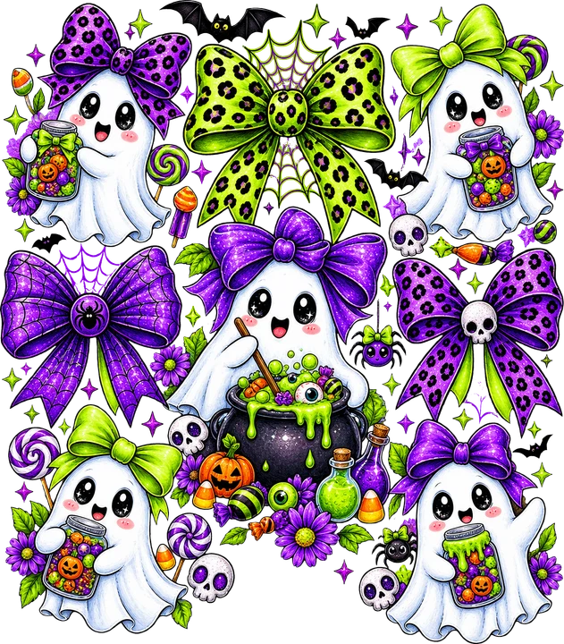 Cute Ghosts with Bow Decor DTF Transfer