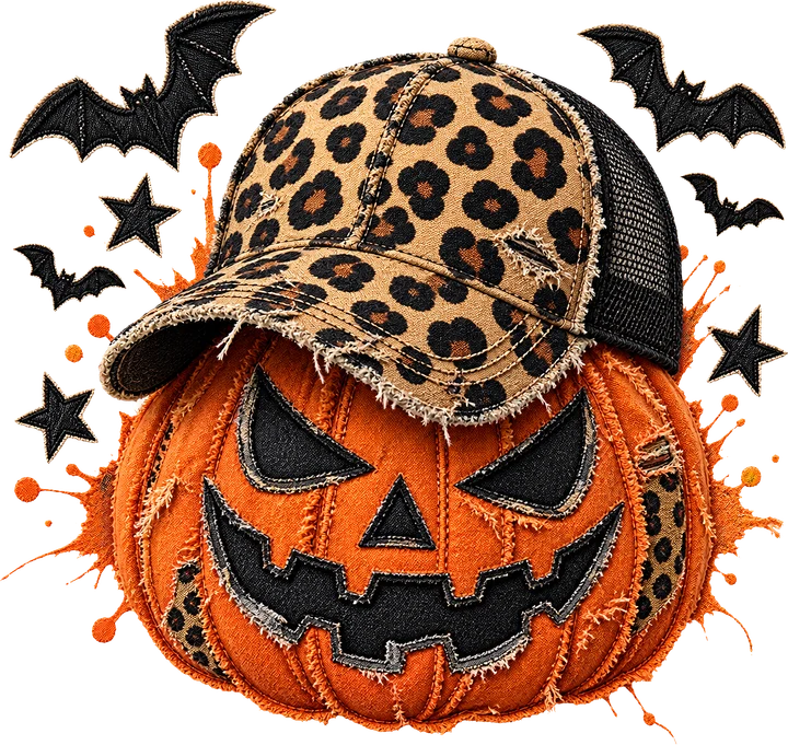 Sombrero con estampado de leopardo, con forma de calabaza — Transfer DTF