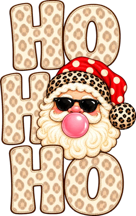 Santa with Leopard Print and 'HO HO HO' DTF Transfer