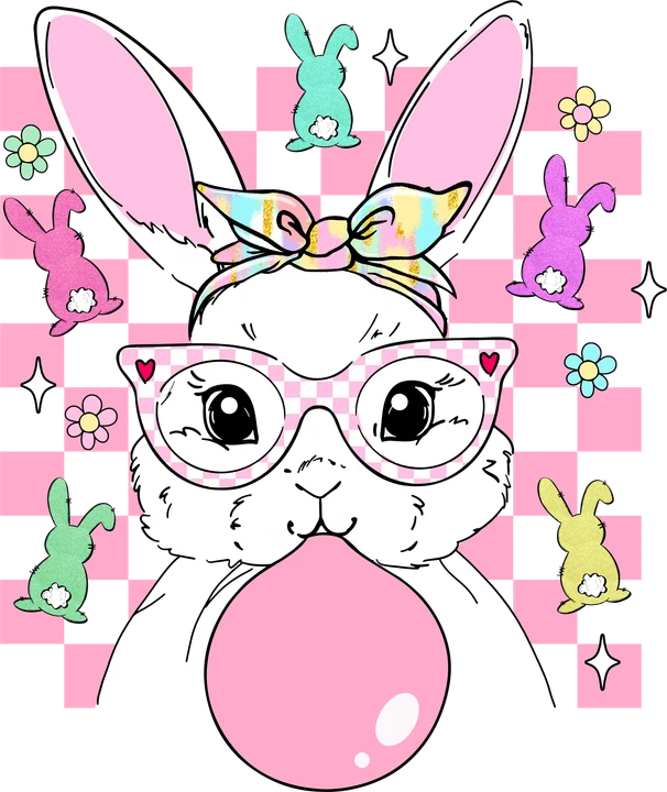 Cute Bunny with Bubble DTF Transfer
